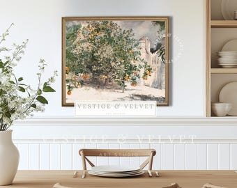 Italian Orange Tree Printable | Mediterranean Citrus Wall Art | Vintage Watercolor Print | Summer Kitchen or Beach House Decor | Citrus Art