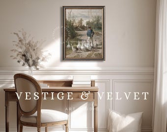 Vintage Goose Ölgemälde Druck: Bauernhaus Wand Kunst - Cottagecore Frankreich - (digitaler Download)