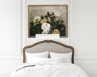 Lámina decorativa vintage de rosas para pared, pintura floral al óleo con un toque melancólico, decoración victoriana estilo cottagecore, lámina floral romántica (descarga digital).