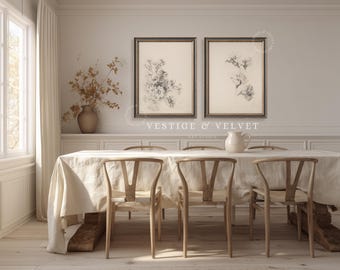Neutral Botanical Sketch SET of 2 | Vintage Floral Printable Wall Art | French Country & Cottagecore Nursery or Bedroom Decor