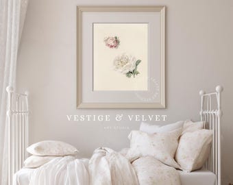 Lámina vintage de acuarela de rosas rosadas: estilo shabby chic cottagecore (descarga digital)