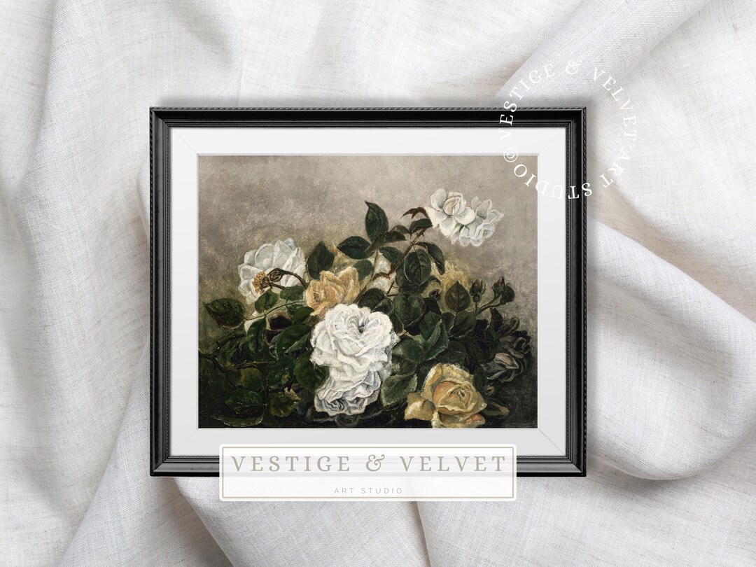 Vintage Rose Oil Painting Printable | Moody Floral Still Life Art ...