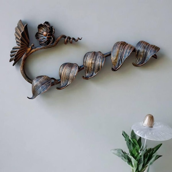 Hand-Forged Wrought Iron Butterfly Wall Hook: Rustic Cottage Decor