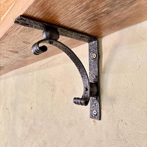 Soportes de estante de hierro forjado de 25 x 25 cm – Soportes de pared de metal forjado a mano de alta resistencia – Soportes de estante industriales negros rústicos – Carga de 50 a 60 kg