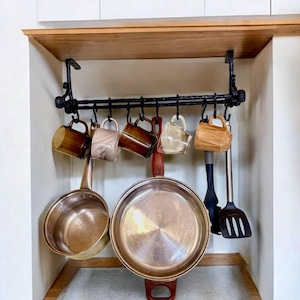 Handmade cast iron pot rack:kitchen organizer with hooks, durable forged hooks for the kitchen, practical gift for the hostess, for the wife