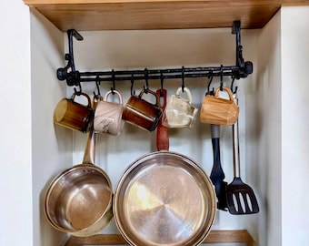 Kitchen organizer with hooks, durable forged hooks for the kitchen, cast iron stand for pots and heavy pans, kitchen organization.