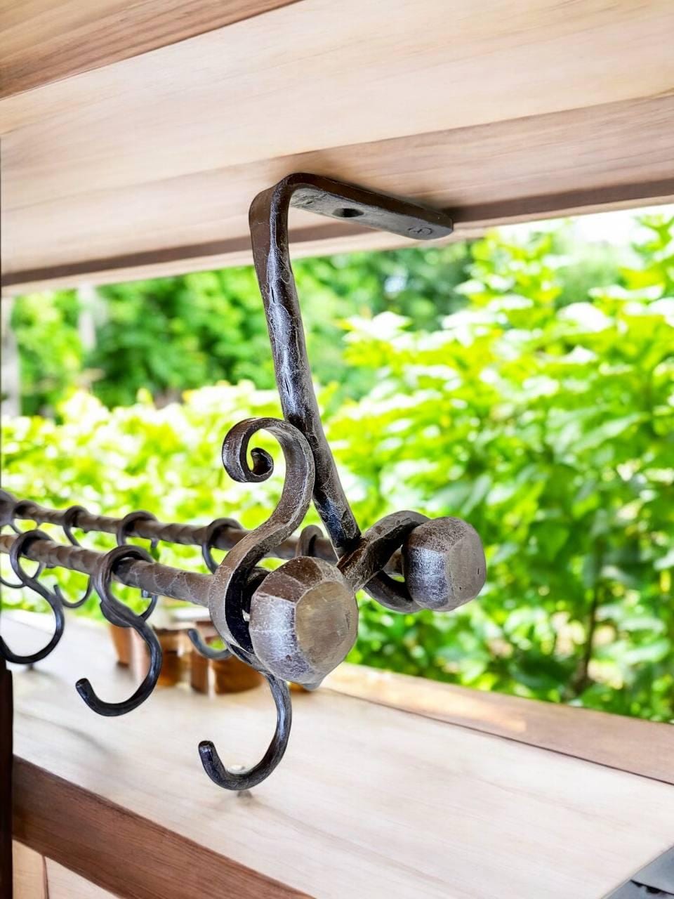 Handmade Cast Iron Pot Rack:kitchen Organizer With Hooks, Durable ...