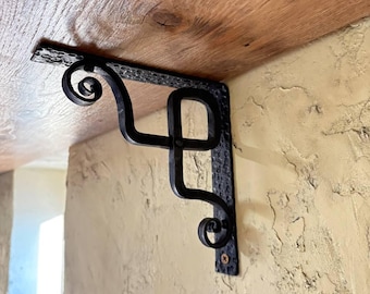 Soportes de estante de hierro forjado de alta resistencia, soportes decorativos de voluta forjados en negro, soporte de estante rústico industrial, marco remachado a mano