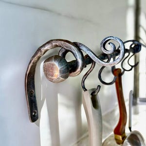 Hand Forged Iron Pot Rack: Rustic Kitchen Utensil Rail