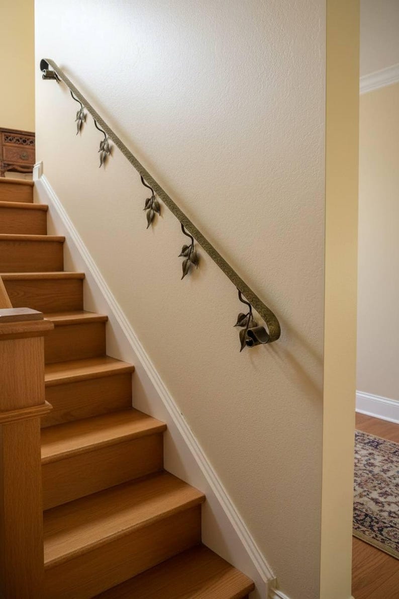Patina Railing Hand-forged Metal Handrail With Leaves-artistic Bronze,gold,or Silver ...