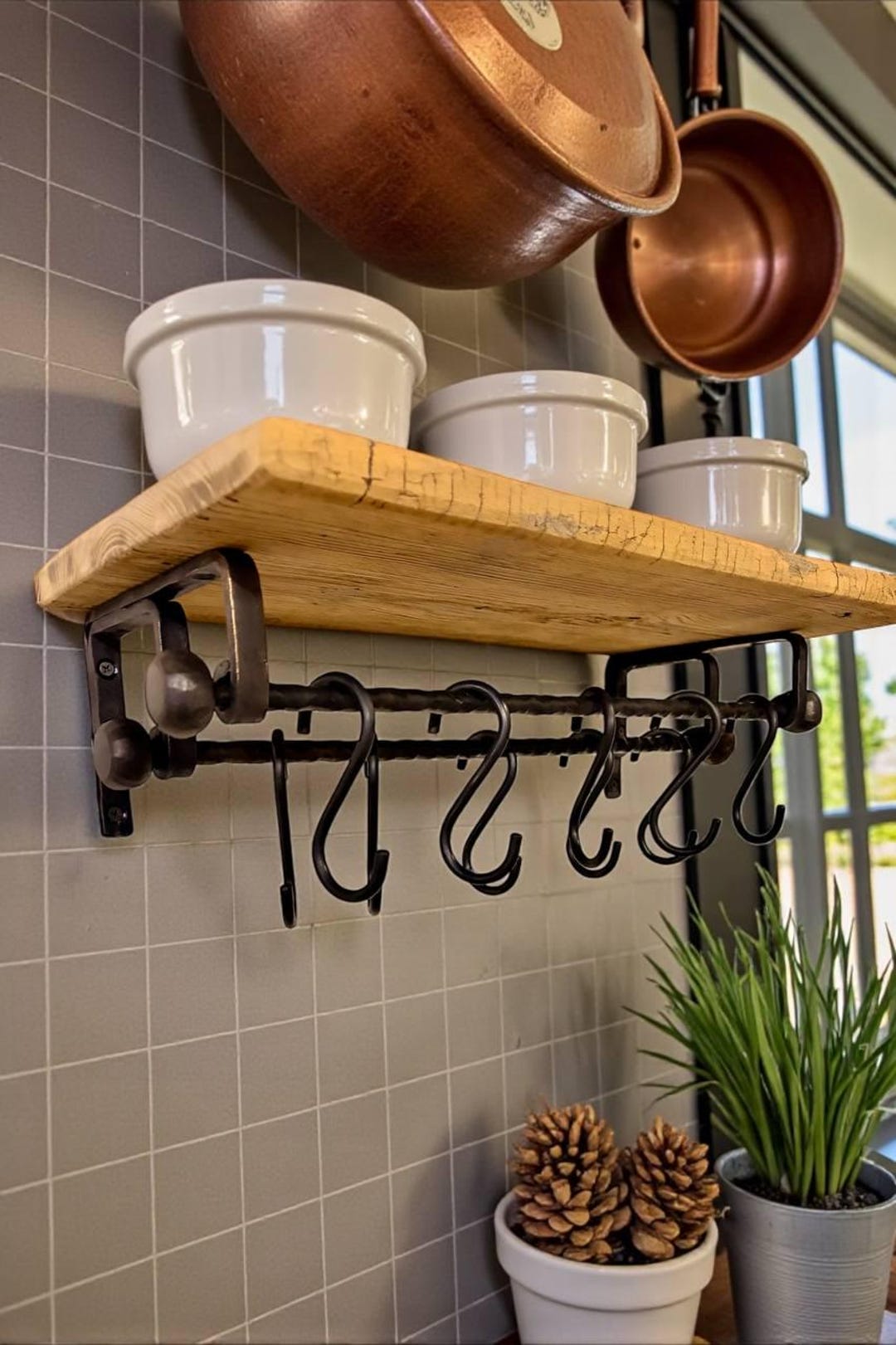 Pot Rack Rail Hand Forged Two-rod Kitchen Pot Rack Rail With S Hooks – Wall Mounted ...