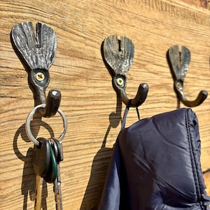 Set of 3 Wrought Iron Hooks - Hand-Forged Wall Hooks - Rustic Coat Hangers - Heavy Duty Metal Hooks - Vintage Industrial Decor