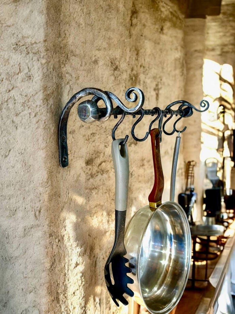 Meridian Pot Rack Hand Forged Iron Pot Rack: Rustic Kitchen Utensil Rail - Etsy
