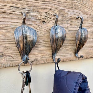 Set of 5 Hand-Forged Wrought Iron Hooks, Industrial & Farmhouse Style Hooks, Vintage Wall Mounted Hooks, Handmade Metal Decor