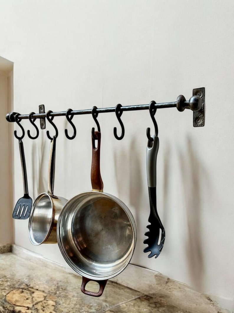 Kitchen Rack With Hooks,cast Iron Pot and Pan Holder,rustic Wrought ...