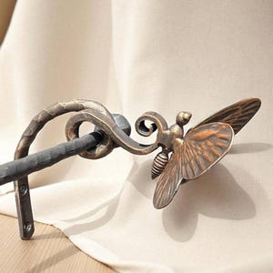 Handmade wrought iron curtain rod with butterfly brackets, curtain rods, curtain rod for tulle and curtains, decorative metal curtain rods