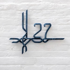 Hand-Forged Steel House Number: Industrial Art Deco Address Sign