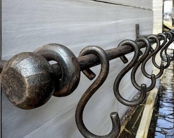 Handmade Wrought Iron Pot Rack: Rustic Farmhouse Kitchen Organizer