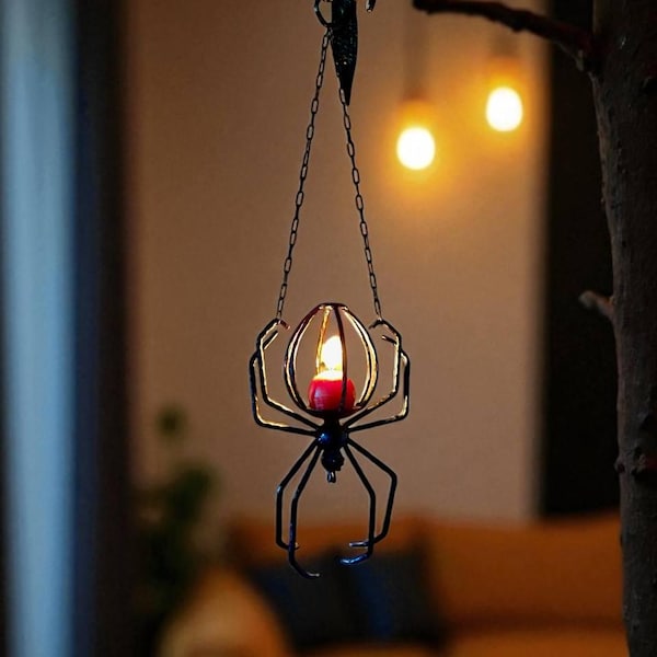 Forged Iron Spider Candle Holder: Gothic Halloween Wall Sconce