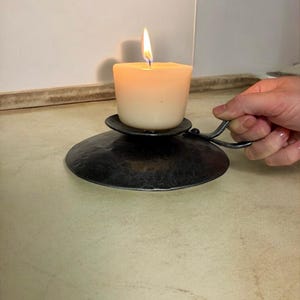 Rustic Hand Forged Iron Candle Holder,Autumn decor,Medieval Style Wrought Metal Candle Stand with Handle, Personalized gifts