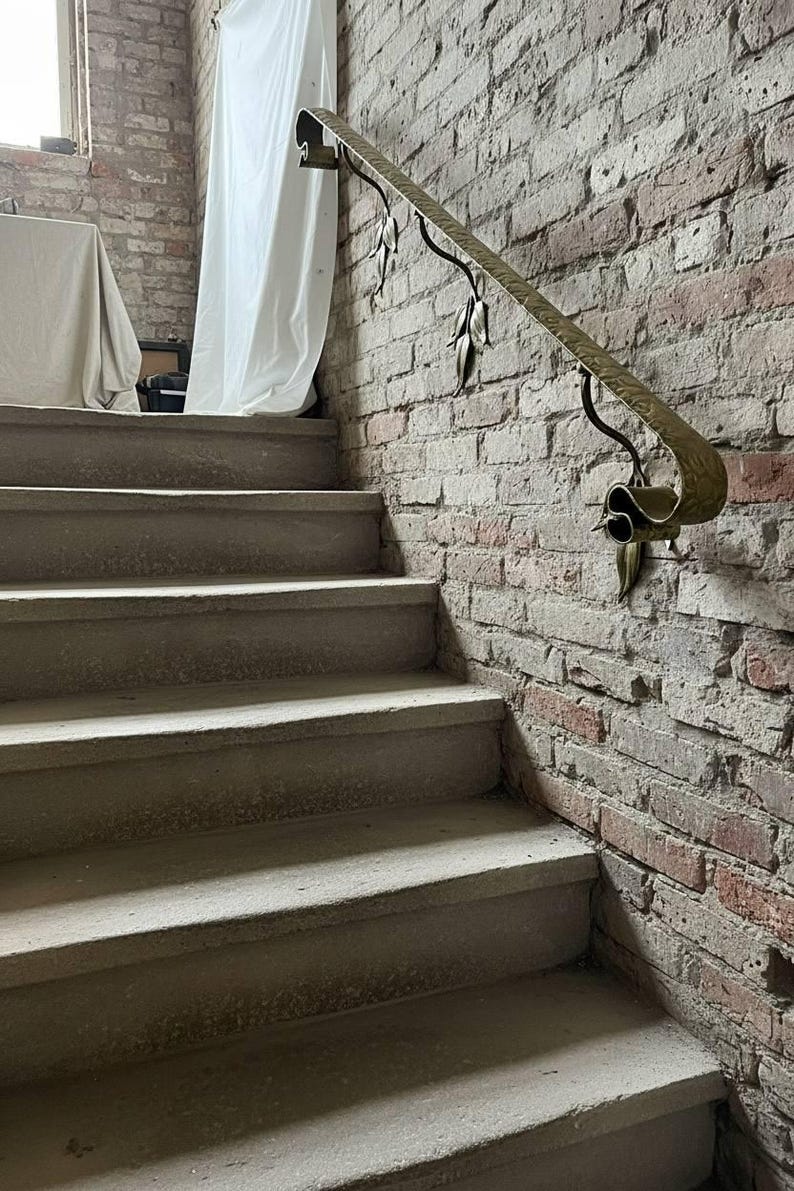 Patina Railing Hand-forged Metal Handrail With Leaves-artistic Bronze,gold,or Silver ...