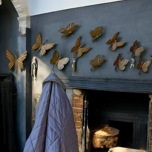 Handmade butterfly-shaped wall hooks: wrought iron coat hanger, loft-style decor, vintage fusion