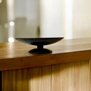 Hand Forged Iron Art Bowl , Sculptural Black Metal Pedestal Centerpiece, Hammered Decorative Dish for Modern or Rustic Interior,Unique Gift