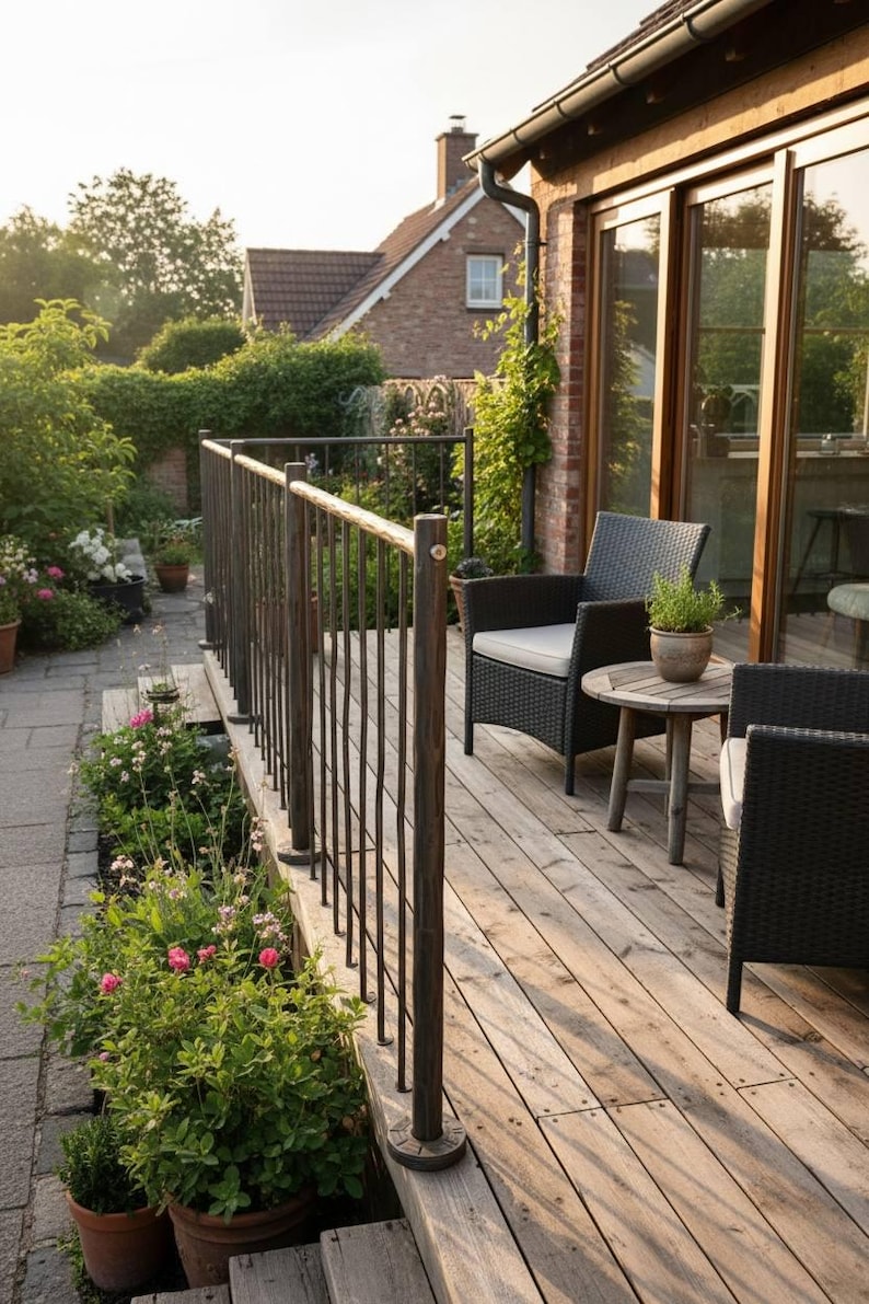 Modern Hand Forged Deck Railing – Heavy Duty Outdoor Iron Balustrade ...