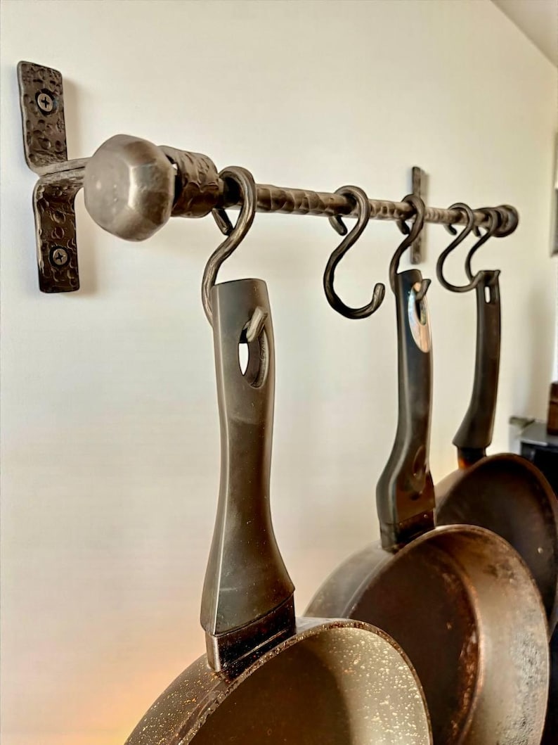 Handmade Wrought Iron Kitchen Shelves With Hooks–sturdy Wrought Iron ...