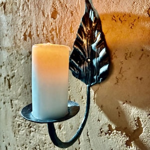 Handmade wrought iron wall lamp in the shape of a leaf - a unique candlestick for the home, a candlestick for the street!!!