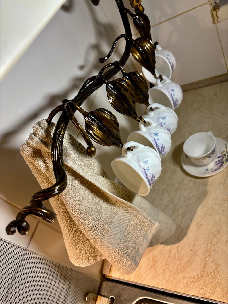 Handcrafted Wrought Iron Coffee Cup Rack is a Stylish Solution for ...