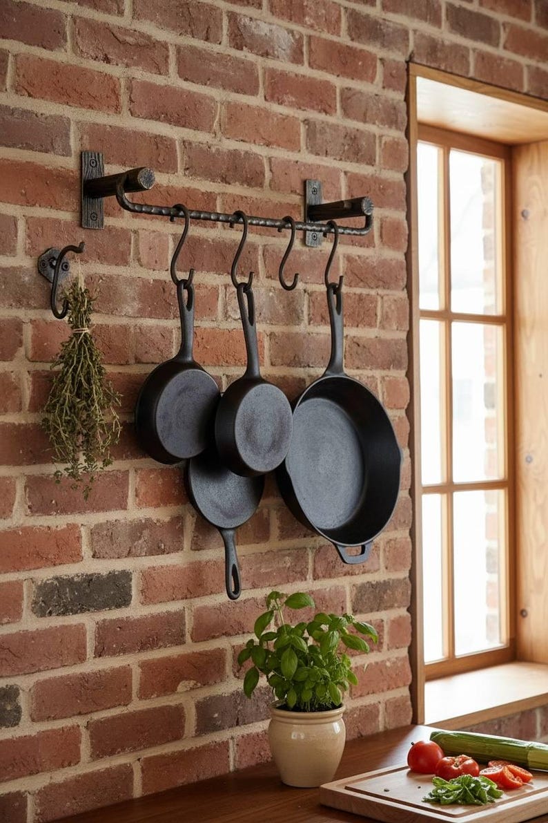 Steel Kitchen Rails For Kitchen Industrial Kitchen Rail With Hooks No Lacquer, Raw Steel Utensil Rack ...