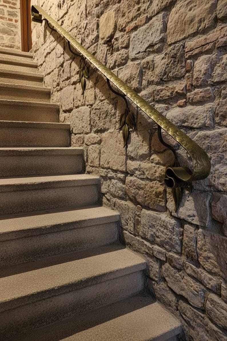 Patina Railing Hand-forged Metal Handrail With Leaves-artistic Bronze,gold,or Silver ...