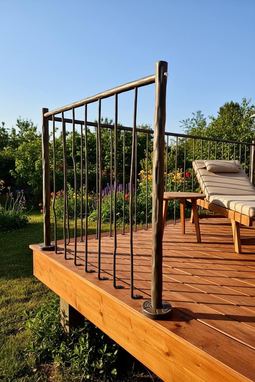 Patina Railing Rustic Farmhouse Hand Forged Porch Railing – Custom Iron Deck & Stair ...