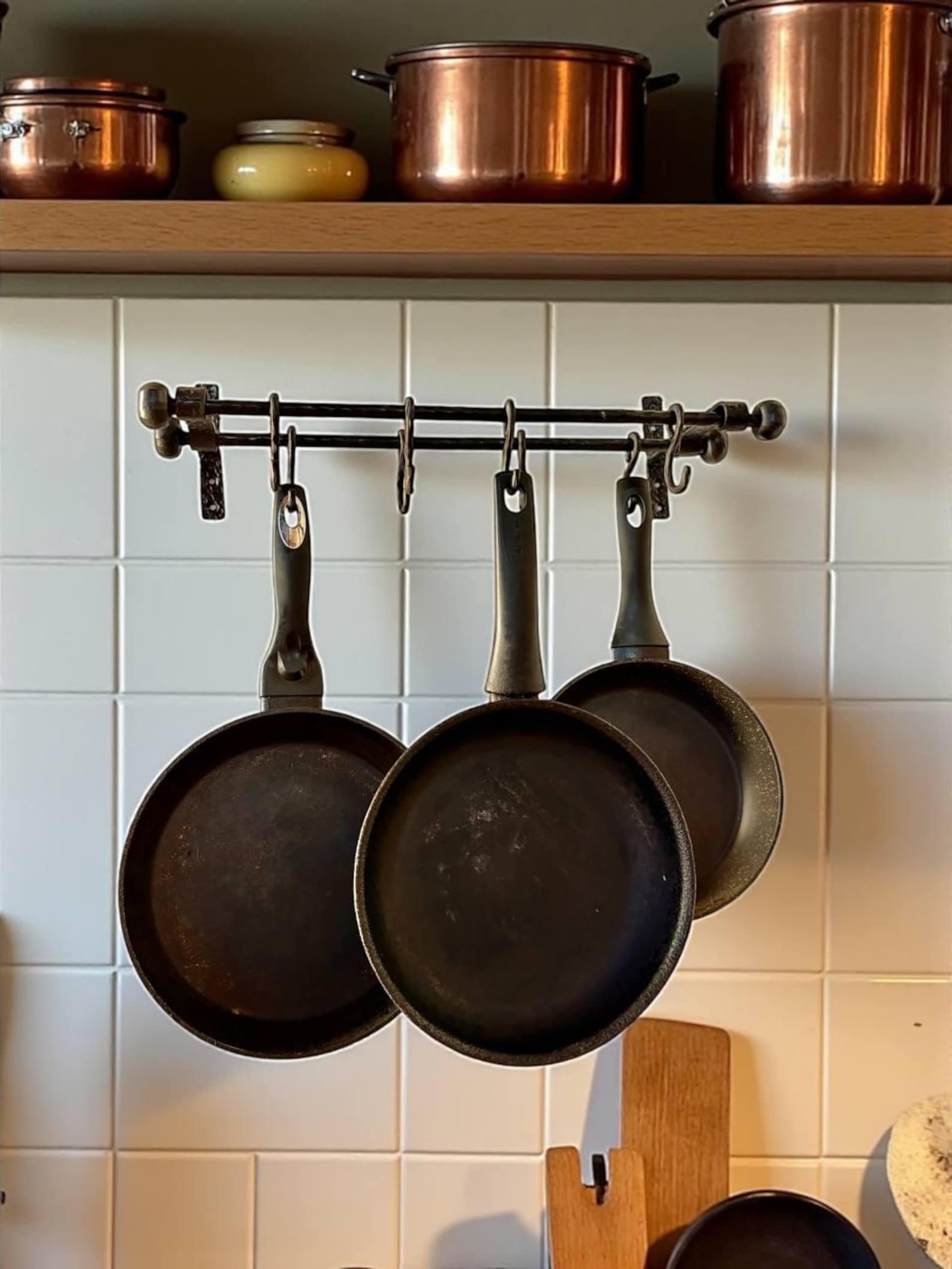 Pot Rack Rail Rustic Wrought Iron Kitchen DOUBLE Rail, Farmhouse Style Wall Mounted ...
