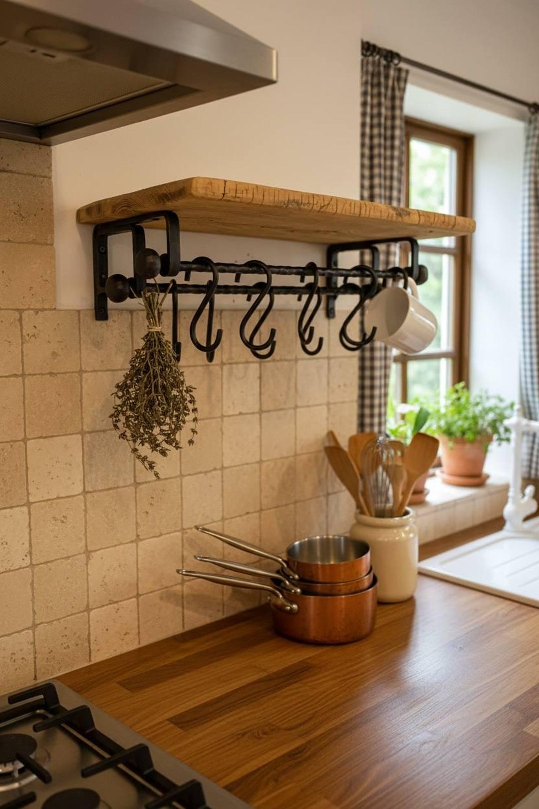 Kitchen Rack Rail Forged Wall Kitchen Organization System,shelf‑ready Rail With S Hooks ...