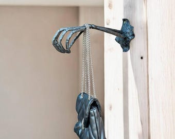 Gancho de pared de mano gótica de Halloween, soporte de brazo de esqueleto, decoración de pared, percha para casa embrujada, hogar gótico de brujas, soporte para auriculares genial