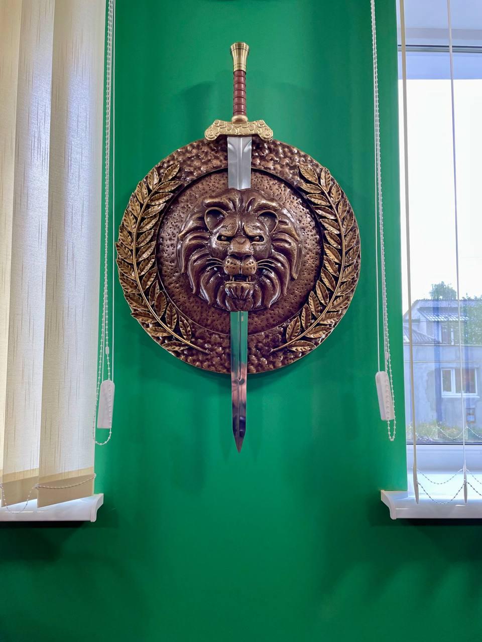 Handmade lion-shield with a sword for the brave at heart,wall art