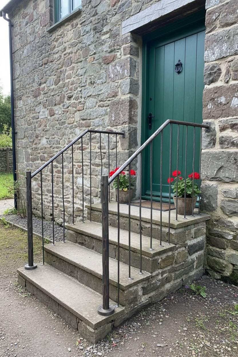 Patina Railing Rustic Farmhouse Hand Forged Porch Railing – Custom Iron Deck & Stair ...