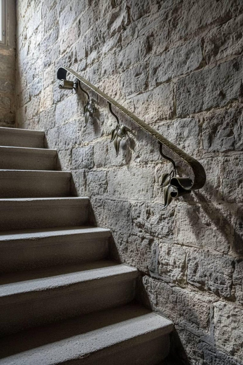 Patina Railing Hand-forged Metal Handrail With Leaves-artistic Bronze,gold,or Silver ...