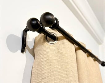 Hand-forged double curtain rod,solid cast iron brackets,rustic industrial and loft style curtain rod,custom length curtain rod,window decor