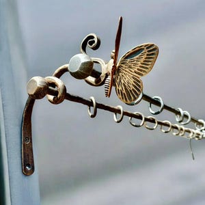 Hand-Forged Wrought Iron Double Curtain Rod with Butterfly - Farmhouse Decor