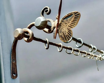 Hand-Forged Wrought Iron Double Curtain Rod with Butterfly - Farmhouse Decor