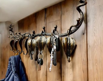 Handmade wrought iron wall hanger: organizer with hooks, wall hooks, decorative decoration for an anniversary