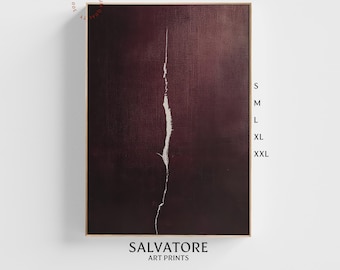 Puede incluir: Pintura abstracta con una línea blanca sobre un fondo rojo oscuro. La pintura está enmarcada y tiene el texto "SALVATORE ART PRINTS" debajo.
