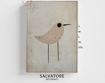 Minimalist Bird Art Print, Scandinavian Neutral Wall Decor, Japandi Animal Illustration, Beige Modern Printable Artwork for Home or Nursery