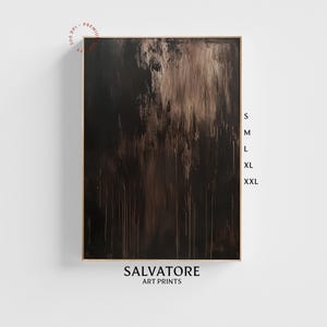 Dipinto astratto scuro e malinconico, arte murale nera e marrone, stampa su tela moderna strutturata, opera d'arte neutra nera, grande stampabile minimalista P96