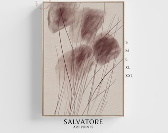 Minimalist Botanical Wall Art | Abstract Floral Print | Neutral Beige Burgundy Painting | Modern Nature Decor | Moody Art | Digital Download