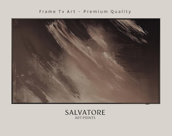 May include: Abstract painting with brown and beige brushstrokes in a black frame. The painting is titled "SALVATORE ART PRINTS".
