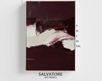 Burgundy Abstract Print - Original Abstract Expressionist Painting - Modern Textured Art - Deep Maroon White Minimalist Contemporary Decor
